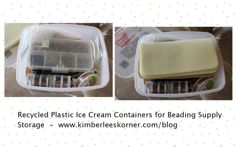 Recycled ice cream container used for beading supplies