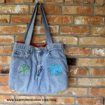 recycled denim - jeans turned into knitting bag by Kimberlees Korner