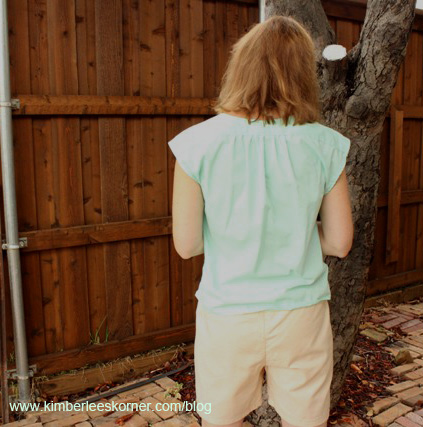back view of mint green top sewn by Kimberlee from Kimberlees Korner