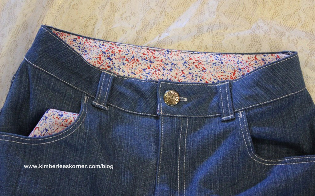 Waistband and Pocket Lining of jean shorts from Kimberlees Korner