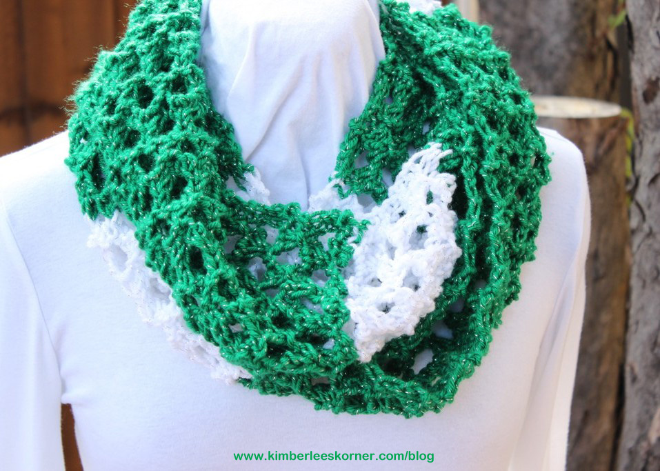 Lace Knit Infinity Scarf in St Patricks Day colors  Kimberlees Korner