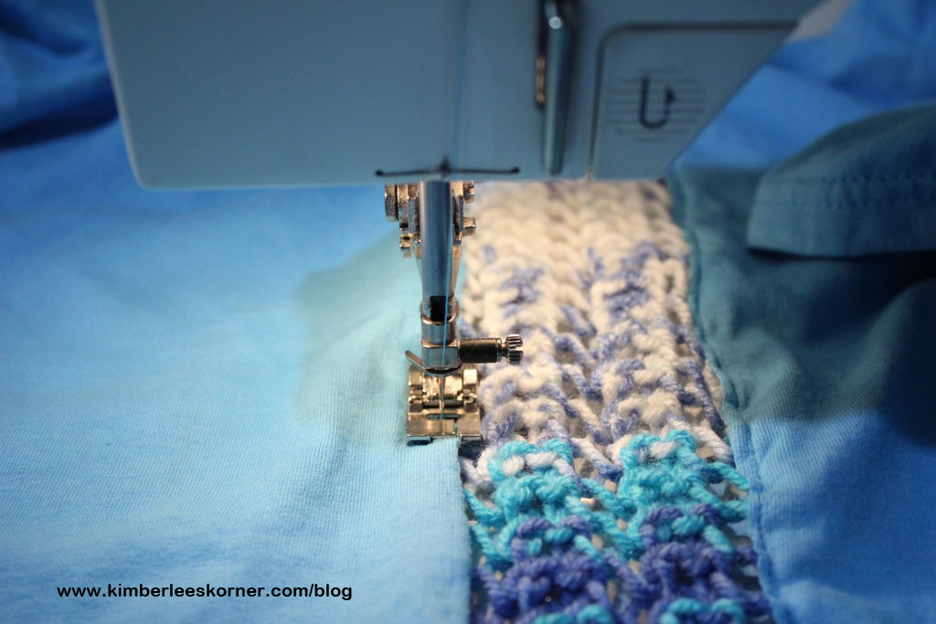sewing top to lace knit panel  Kimberlees Korner