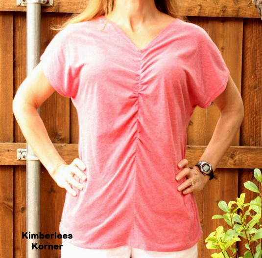 Red Ruched Front Top in Knit Fabric