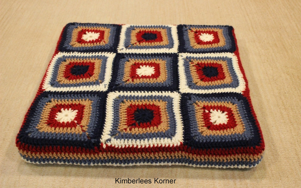 Crochet motif cushion using square motifs from Kimberlees Korner