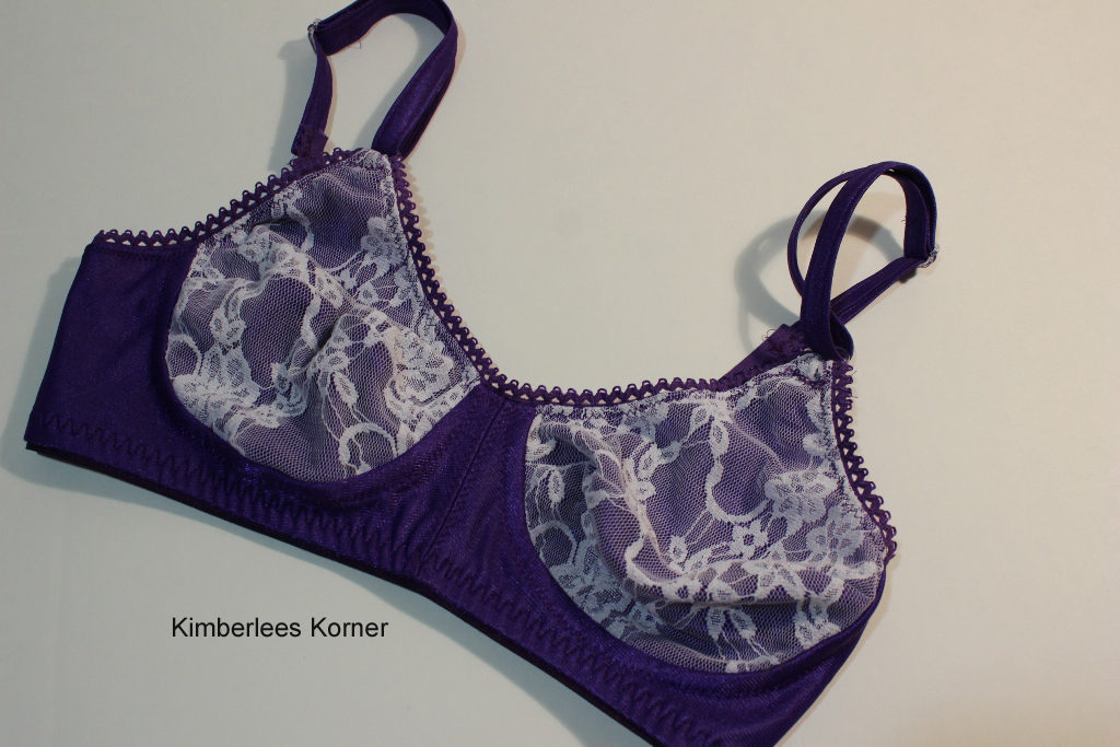Purple and white lace bra made from Kwik Sew pattern by Kimberlee from Kimberlees Korner