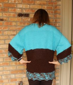 Back view of knit sweater pattern from Kimberlees Korner
