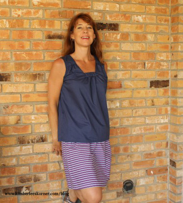 navy summer tunic top - matches with my chevron skirt I made   both items sewn by Kimberlees Korner