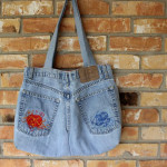 recycled denim bag - jeans turned into a knitting bag by Kimberlees Korner