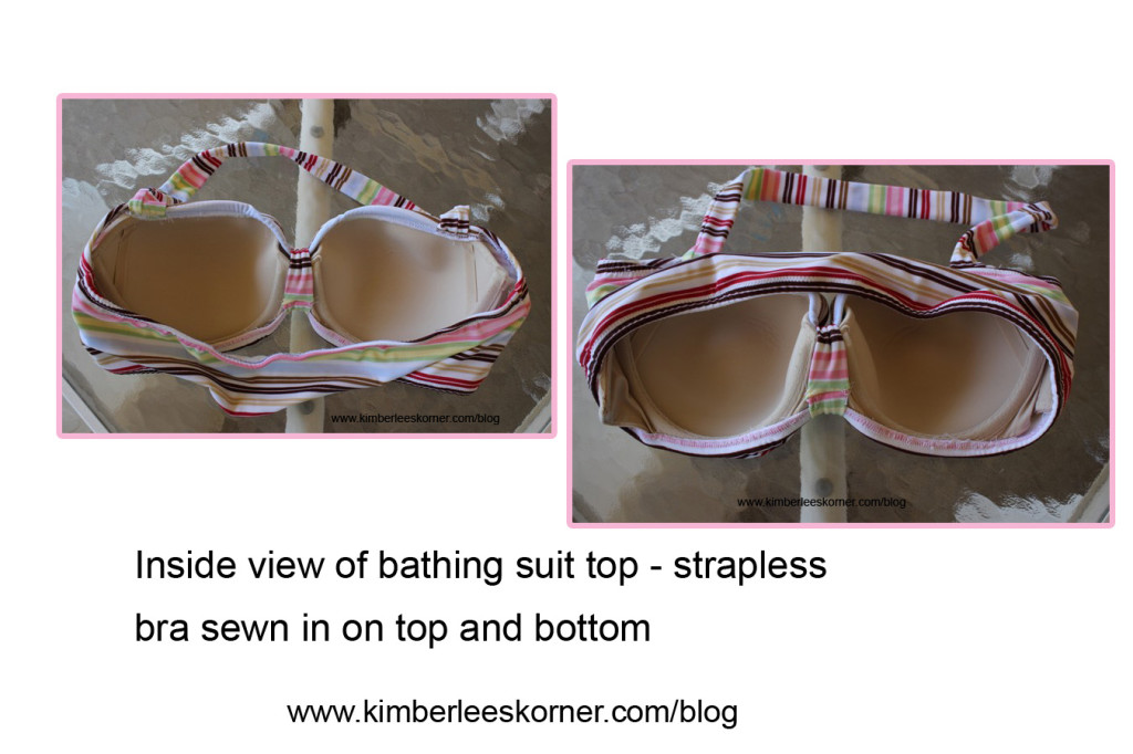 inside view of how bra was sewn in to the top and bottom of the existing bathing suit top for support    www.kimberleeskorner.com