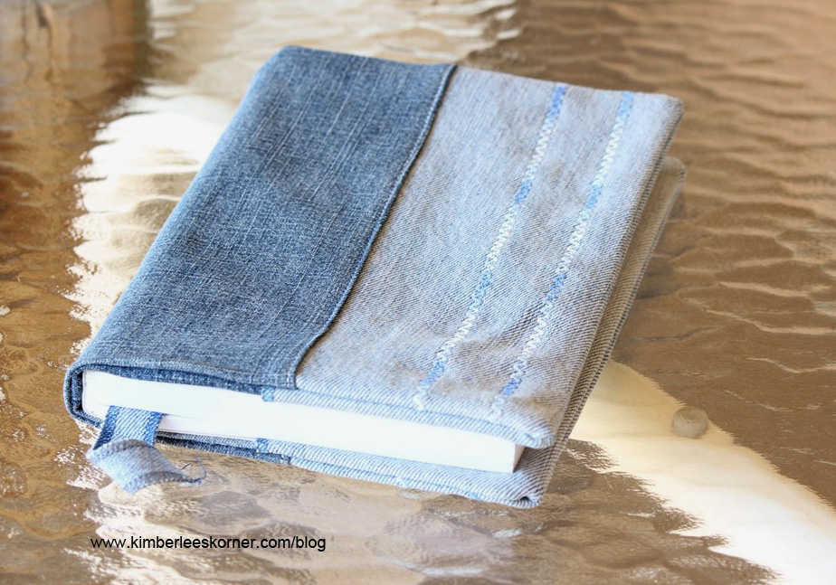 book cover made from old jeans by www.kimberleeskorner.com/blog