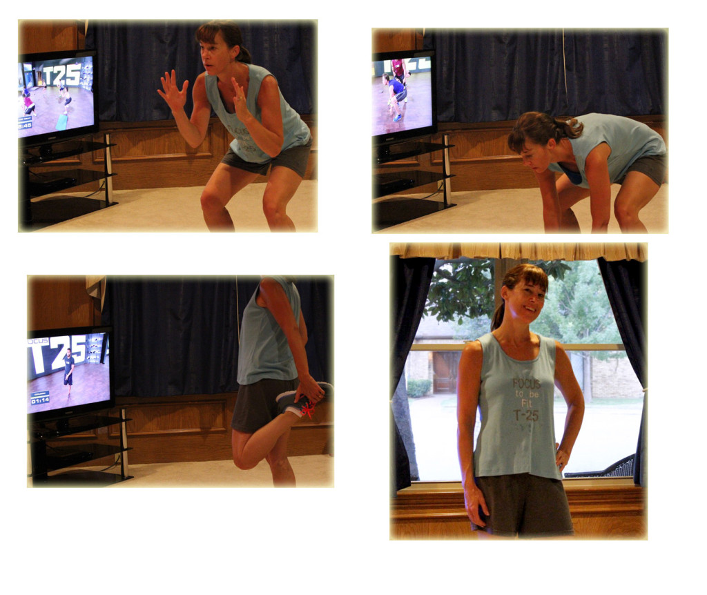 some photos doing T-25 Total Body Circuit on week 4, day 4.  Tough workout for sure www.kimberleeskorner.com/blog
