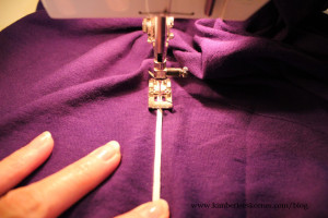 sewing elastic to t-shirt - stretch as you sew from marked point to end