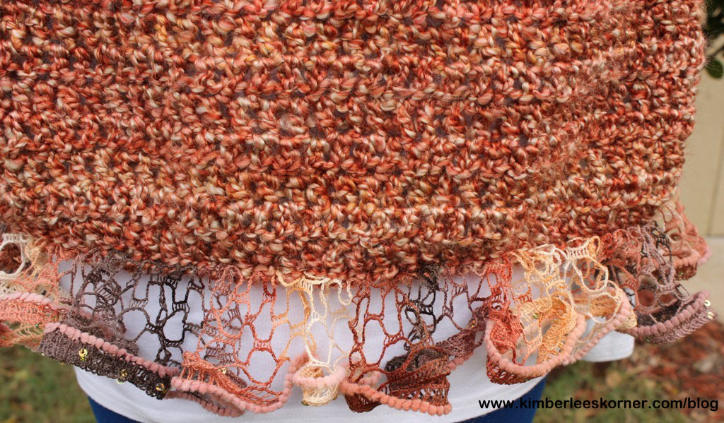 Ruffle yarn edging on cape by Kimberlee from Kimberlees Korner
