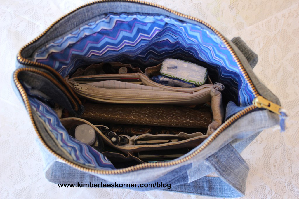 inside view of chevron lining denim purse  Kimberlees Korner