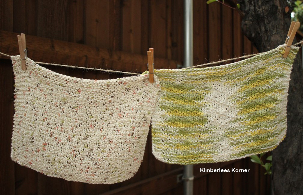 2 knitted dishcloths from Kimberlees Korner for May KAL
