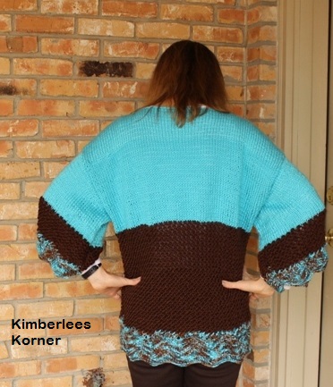 Back view of ripple and lace sweater designed by Kimberlee