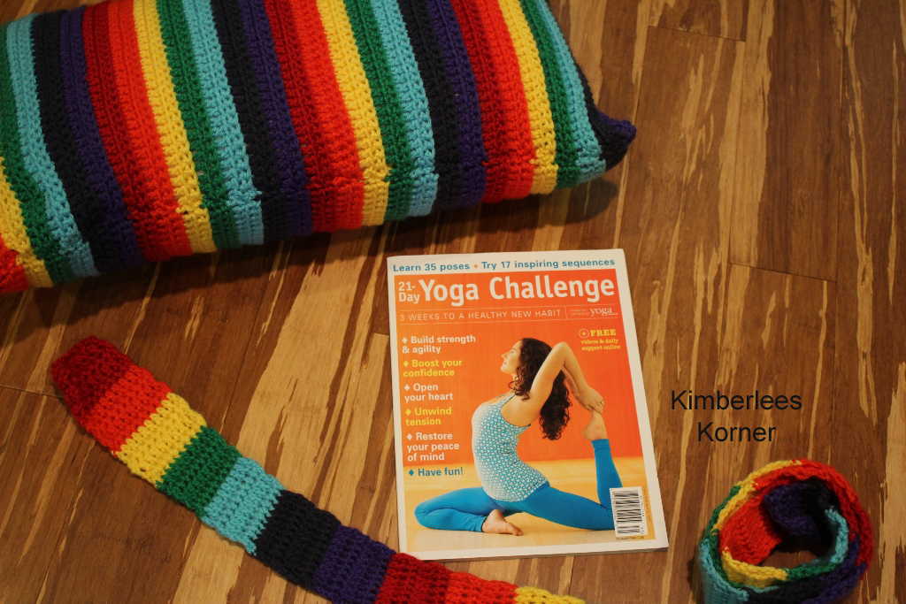 crocheted yoga props and Yoga Journal magazine Kimberlees Korner