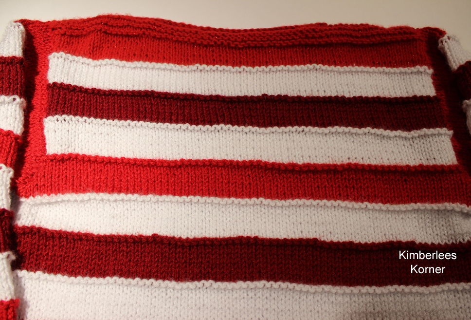 Close up View of knit stitch used for red stripes sweater from Kimberlees Korner
