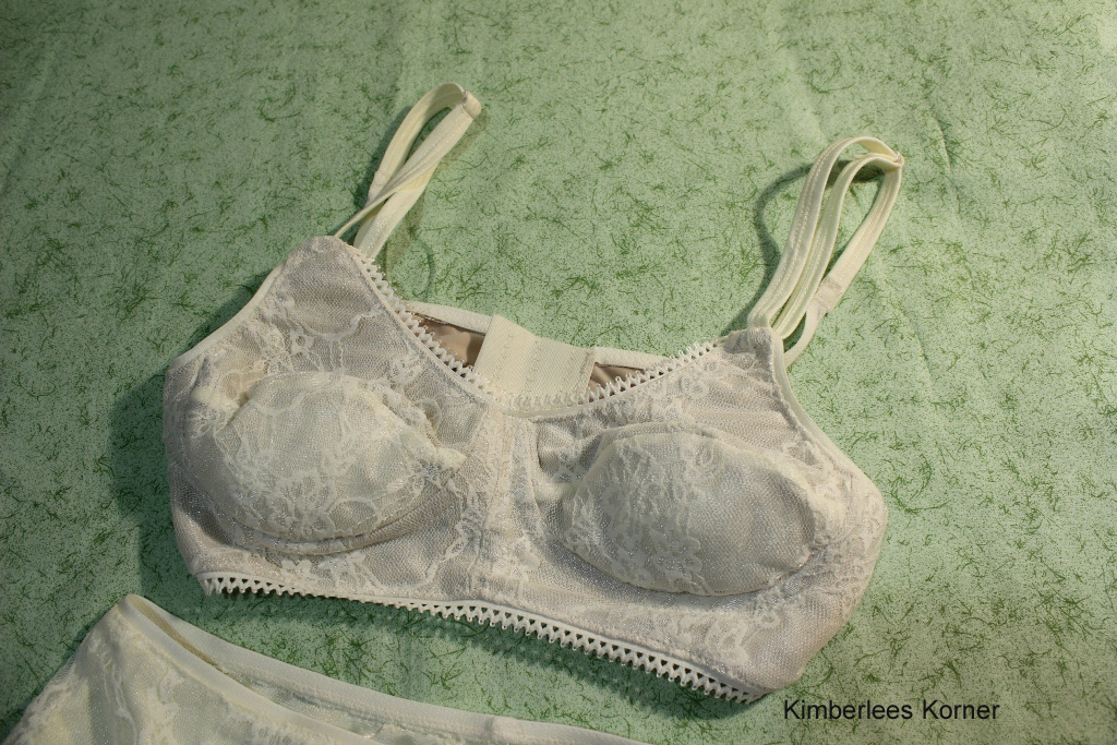 Lace overlay ivory colored bra sewn by Kimberlee from Kimberlees Korner