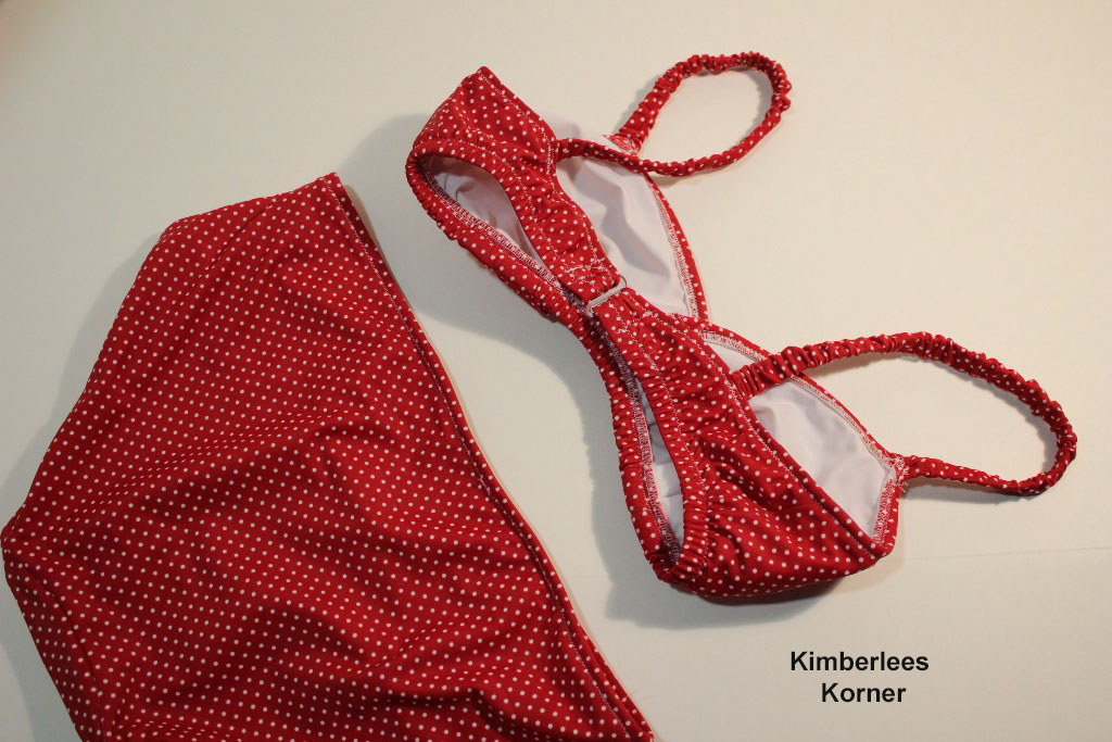 red polka dot bathing suit back view - Kimberlees Korner