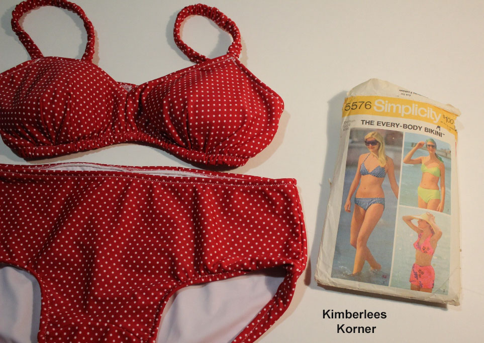 red polka dot bathing suit made by Kimberlee