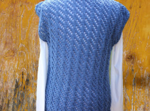 Back view of lace knit sweater vest pattern from Kimberlees Korner